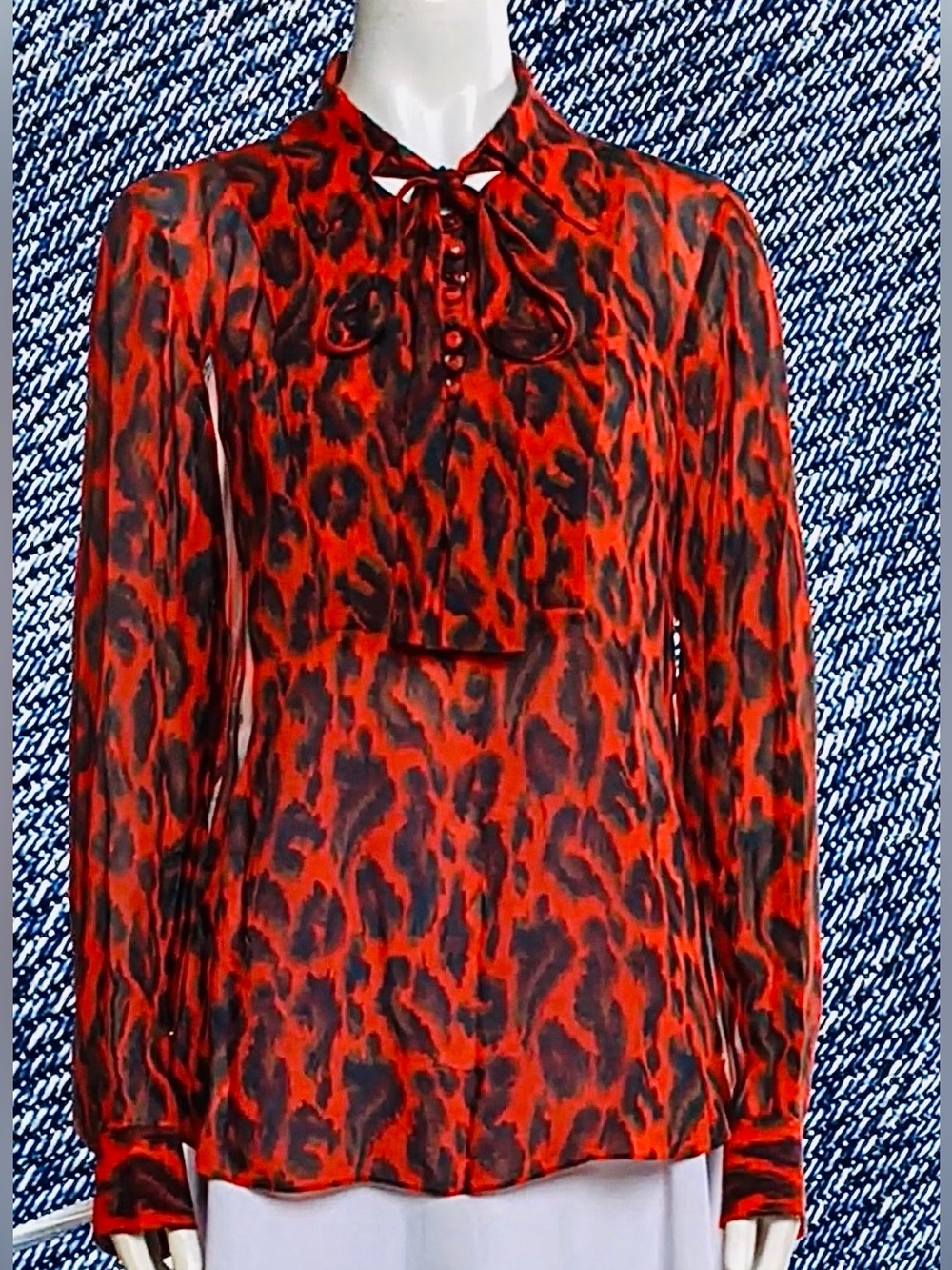 ♥️ 10 Crosby Derek Lam Red and Black Blouse with tie/bow